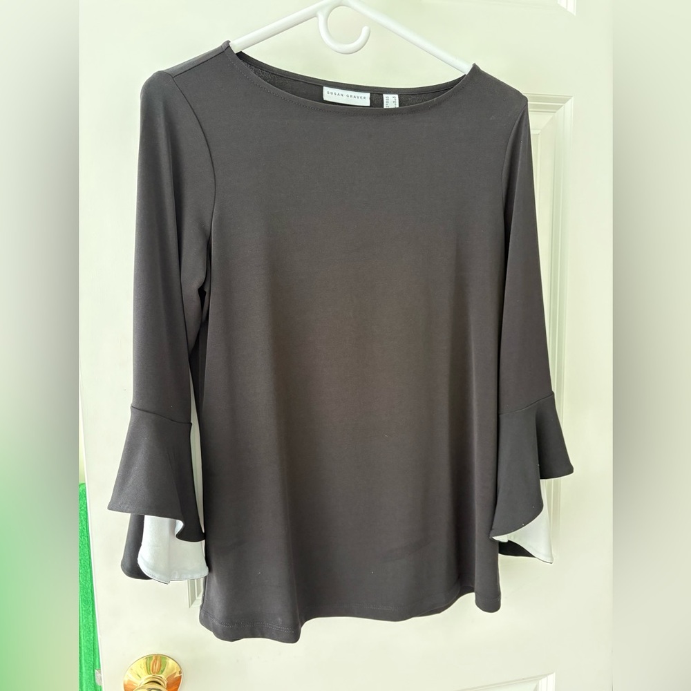 Susan Graver Black and White Bell Sleeve Top